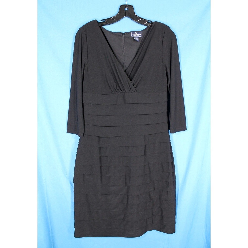 AMERICAN LIVING Black TIERED SILKY V-Neck PARTY/COCKTAIL Knit SHEATH DRESS Sz 8